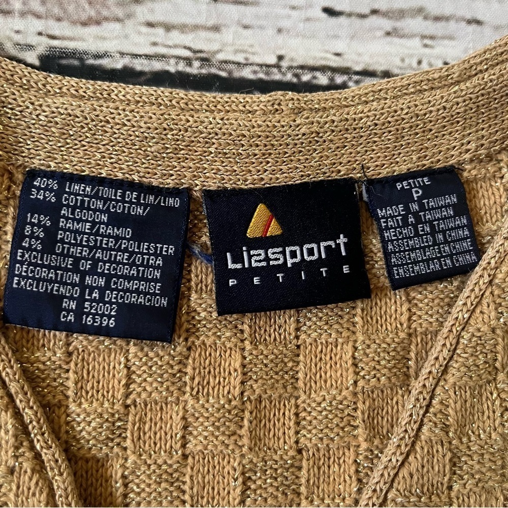 Vtg Lizsport Petite Knit Gold Metallic Vest Size S - Picture 2 of 12